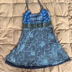 Free People Blue and Gray Mini Dress